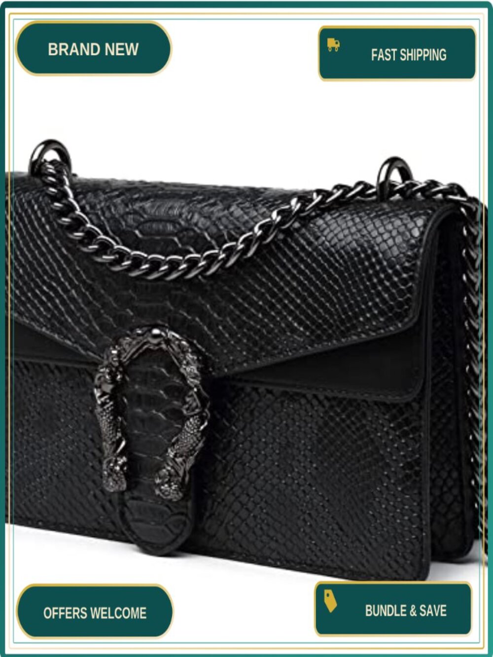Snake Print Faux Leather Crossbody Clutch Evening Chain Bag